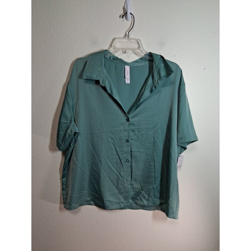 NWT Auden Button Up Satin Sleep Shirt Pajamas Teal Size XXL